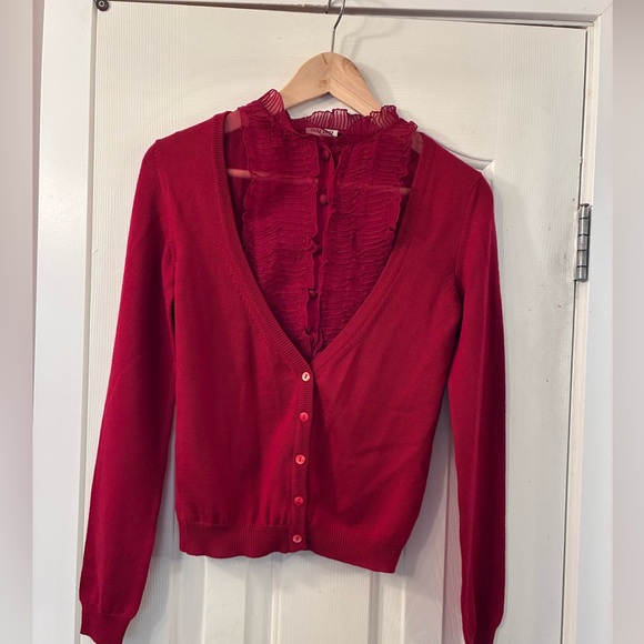 Miu Miu burgundy silk lace wool Cardigan - Picture 1 of 12